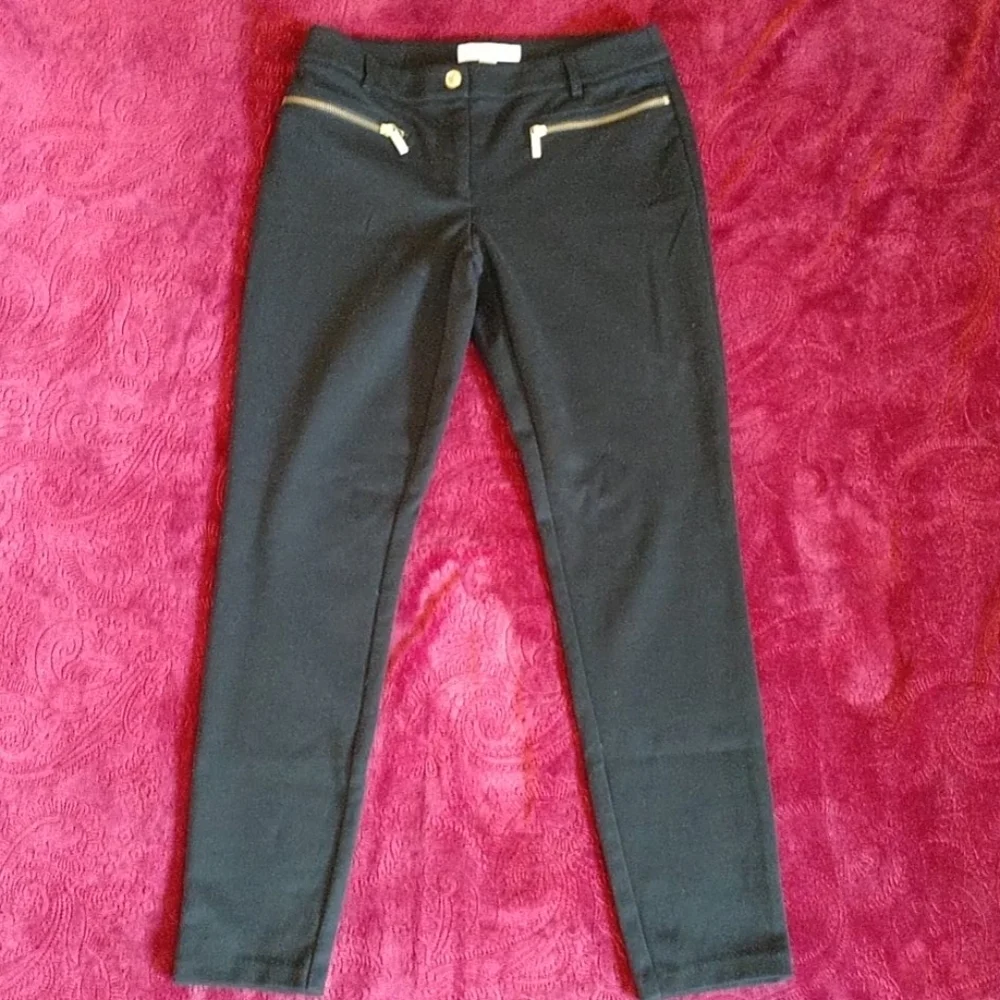 Michael-Michael Kors gold zipper black pan…